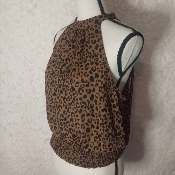 Sienna Sky Sleeveless Animal Print Top Key Hole Halter Size L - Picture 2 of 7